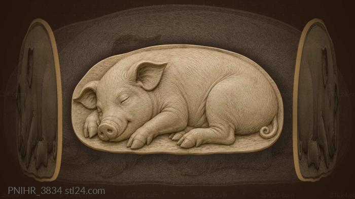 Piglet asleep with head on paws 3d STL model