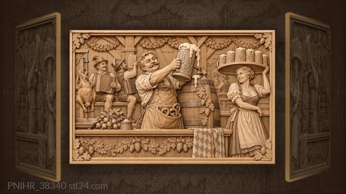 Bavarian brewer with beer and pretzels 3d STL model