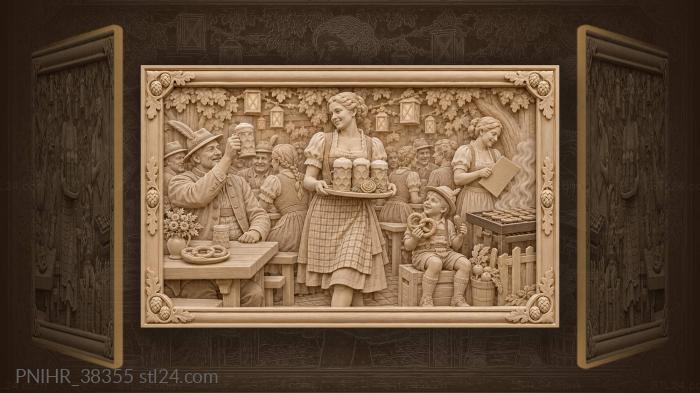 Server carries foaming steins through beer garden 3d STL model