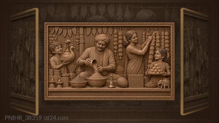 Diwali market scene with family 3d STL model
