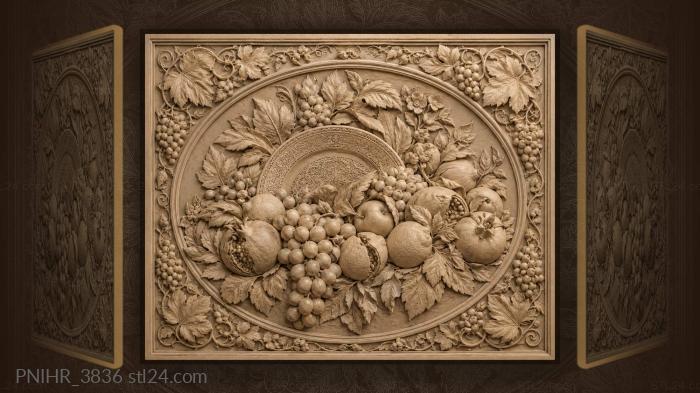 Lemons and pomegranates around an ornate plate 3d STL model