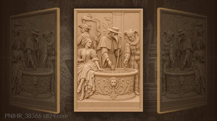 Venetian masquerade fountain scene with harlequin 3d STL model