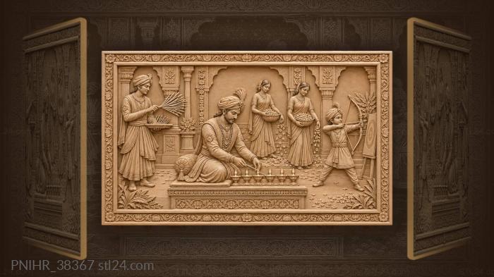 Diwali celebration royal courtyard scene 3d STL model