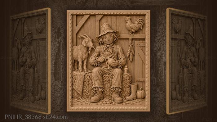 Halloween barn scarecrow and farm animals 3d STL model