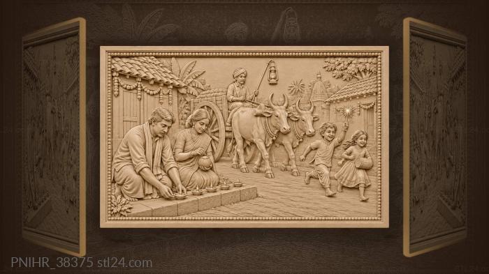 Diwali night village celebration scene 3d STL model