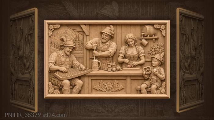 Bavarian brewery festive alpine scene 3d STL model