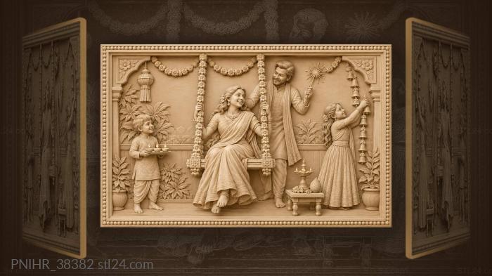 Woman swings while man lights a sparkler 3d STL model