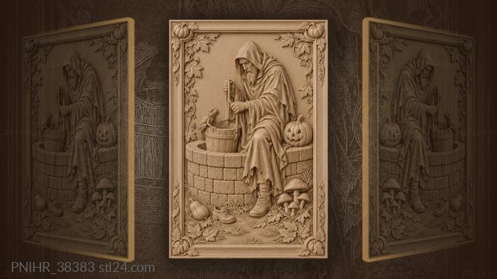 Halloween well mysterious cloaked figure 3d STL model