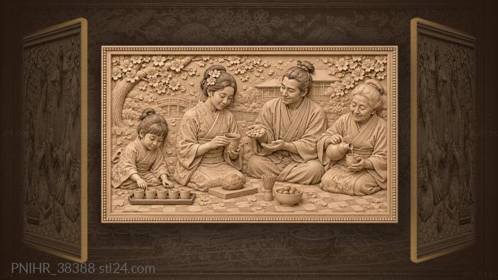 Cherry blossoms tea time family 3d STL model