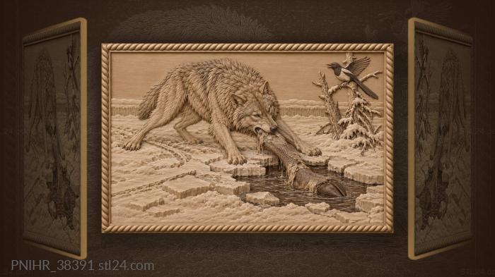 Wolf hauling meat from ice hole 3d STL model