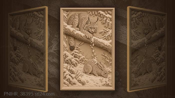 Above trail lynx ambushes feeding hare 3d STL model