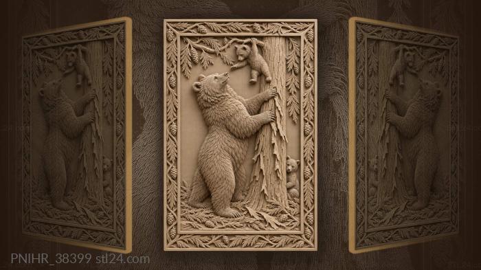 Among cedars mother bear teaches cubs 3d STL model