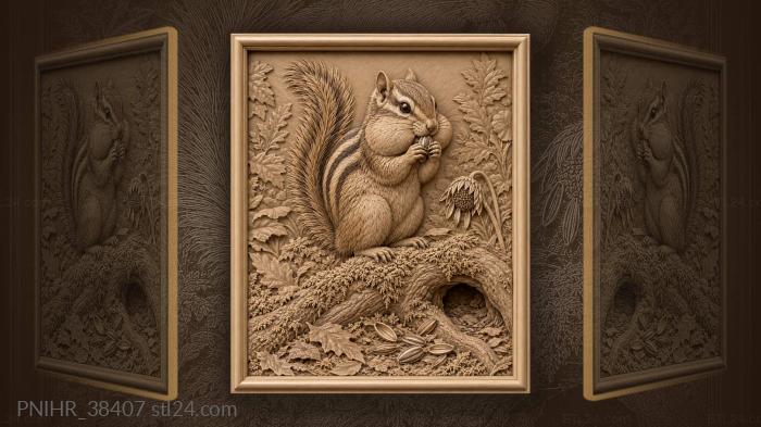 Striped chipmunk nibbles seed on root 3d STL model