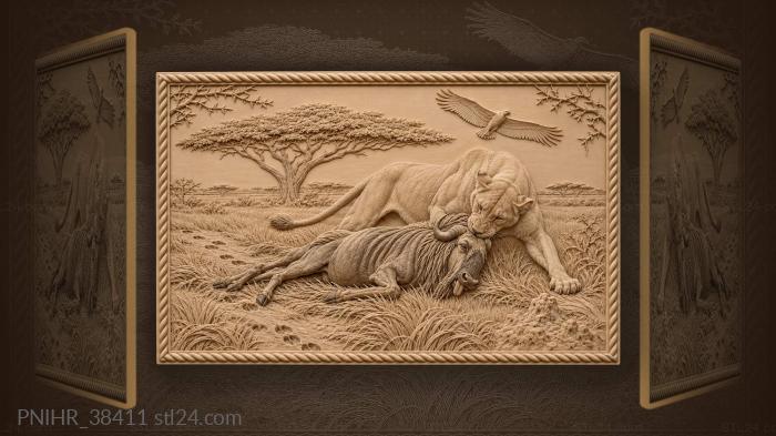 Vulture circles above the lioness kill 3d STL model