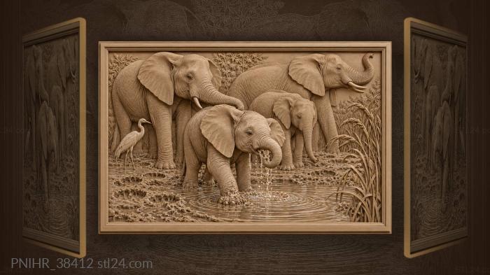 Elephant calf playful water herd 3d STL model