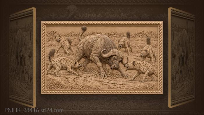 Hyenas pursuing lone buffalo bull 3d STL model