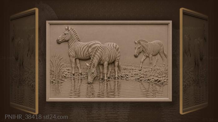 Zebras at the waterhole drinking 3d STL model