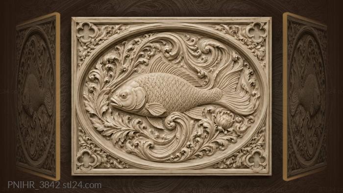 Stylized fish among water foliage 3d STL model