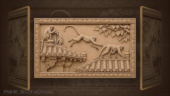 Langurs on temple roof tiles 3d STL model