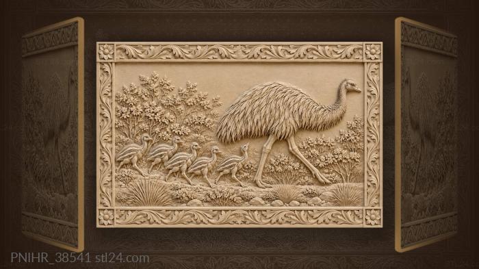 Emu family in native bushland 3d STL model