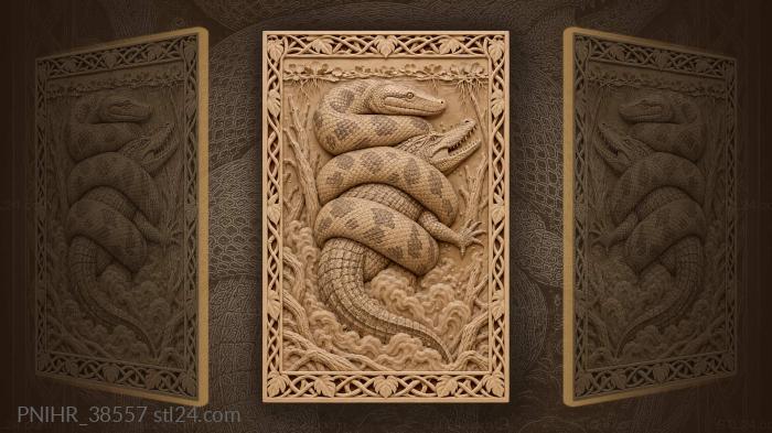 Anaconda constricting caiman in swamp 3d STL model