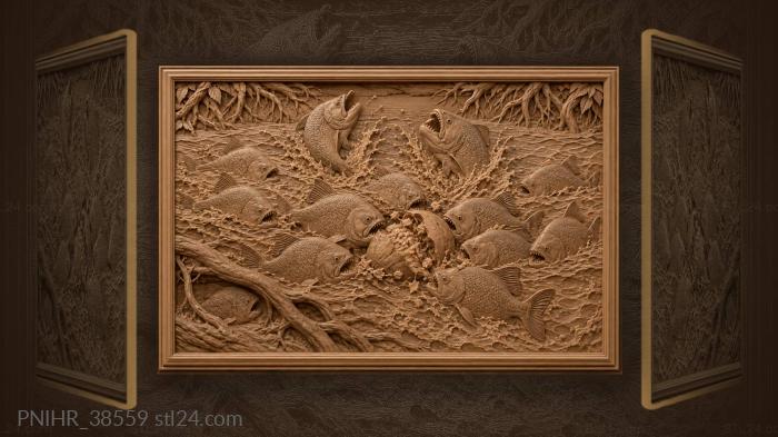 Two fish break clear of surface 3d STL model