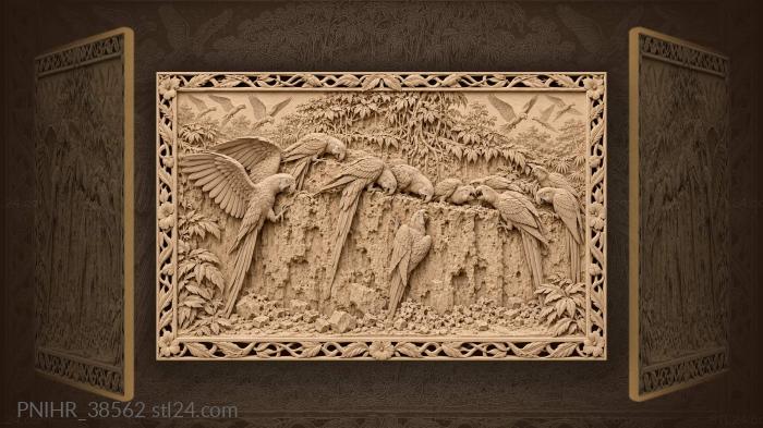 Macaws on riverbank crumbling earth 3d STL model