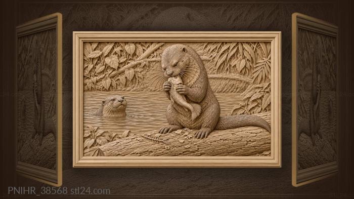 Giant otter eats fish beside den 3d STL model