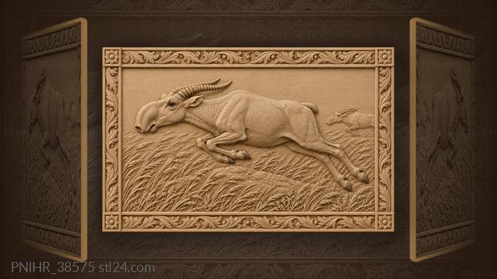Saiga antelope running steppe landscape 3d STL model