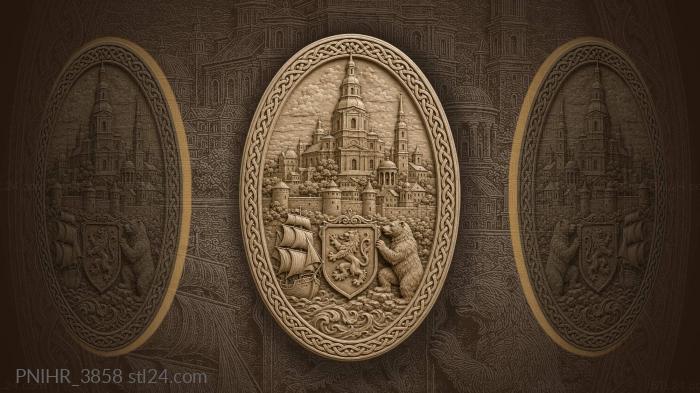 City church towers above bear and ship 3d STL model