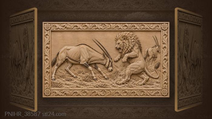 Lion and oryx in conflict 3d STL model