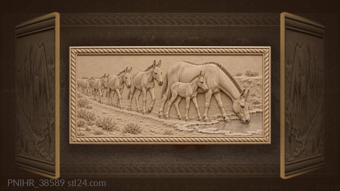 Mare drinks as her foal presses close 3d STL model