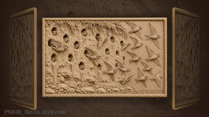 Riverbank swallows in flight above water 3d STL model