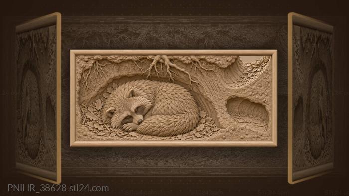 Tanuki winters beneath roots and fallen leaves 3d STL model