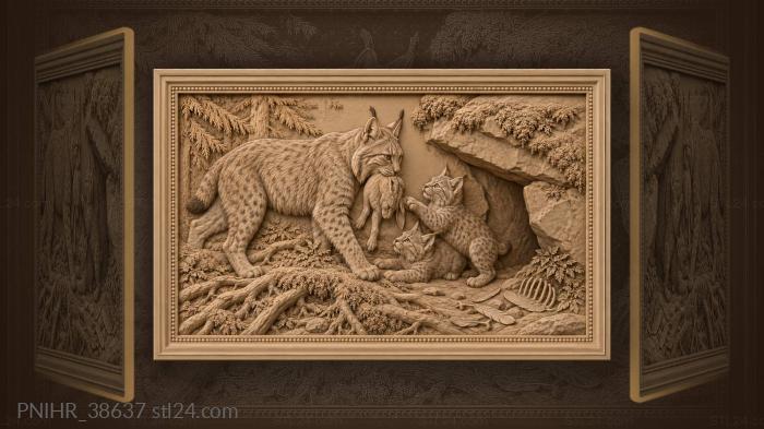 Lynx mother with playful kittens 3d STL model