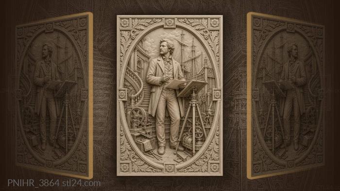 Draughtsman among staircases masts and machines 3d STL model