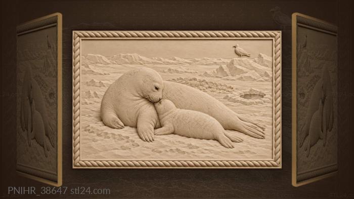 Newborn suckles beside its mother on ice 3d STL model