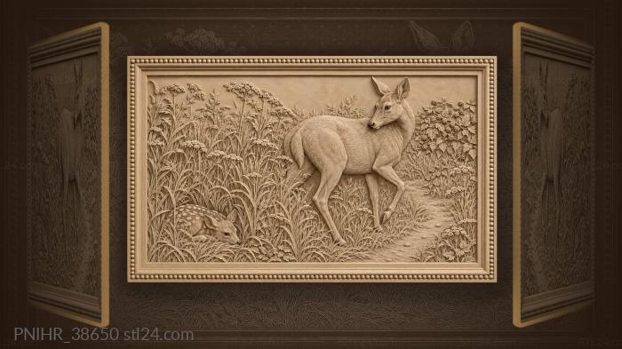 Fawn presses flat in tall grass 3d STL model