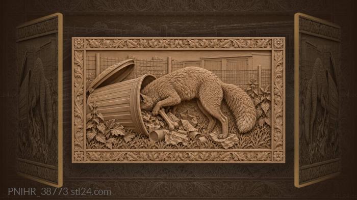 Fox rummages while dragging out a bone 3d STL model