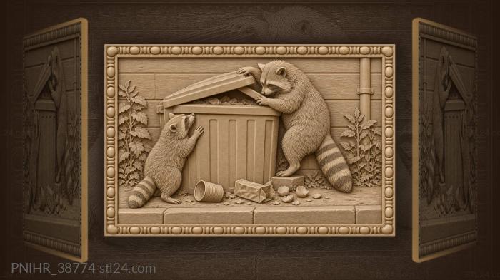 Mischievous raccoon raiding trash can 3d STL model