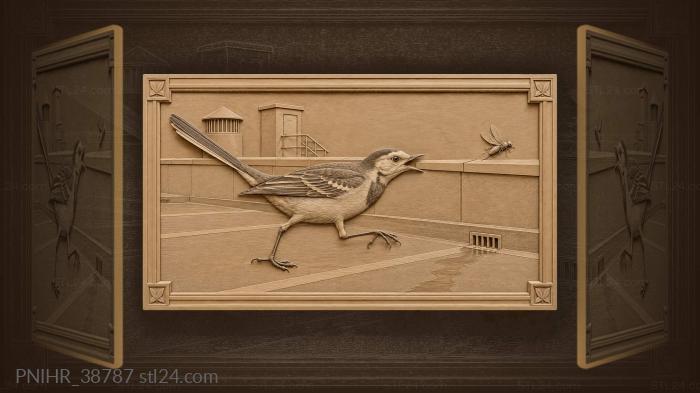 Along markings wagtail runs after prey 3d STL model