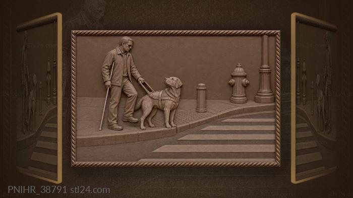 Harnessed dog stops handler at curb 3d STL model