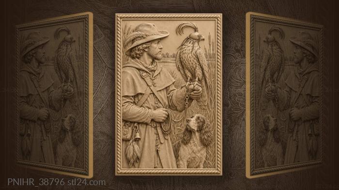 Falconer with majestic hooded bird 3d STL model