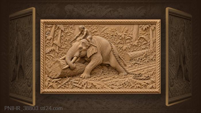 Elephant hauling a heavy timber 3d STL model