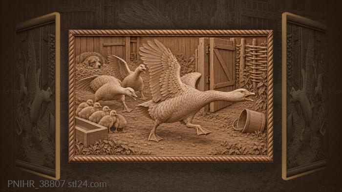 Hissing gander charges through open gate 3d STL model