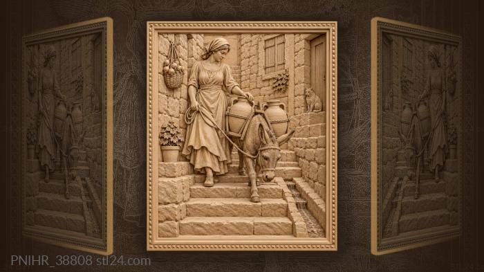 Donkey carrying jugs village descent 3d STL model