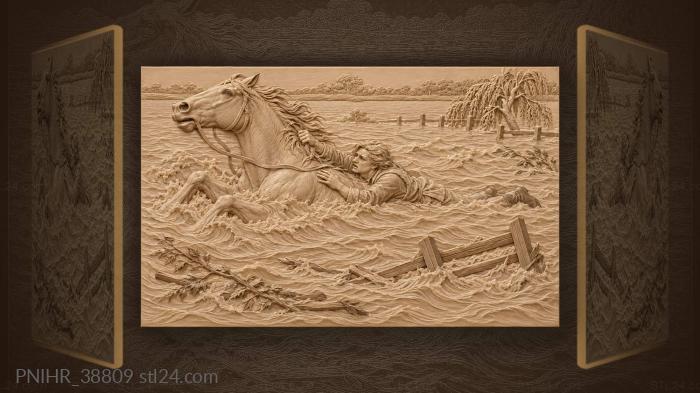 Rider clinging to the mane in floodwater 3d STL model