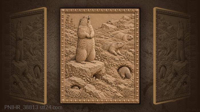 After whistle marmots scatter across slope 3d STL model