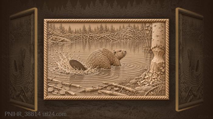 Beaver splashing into quiet pond 3d STL model