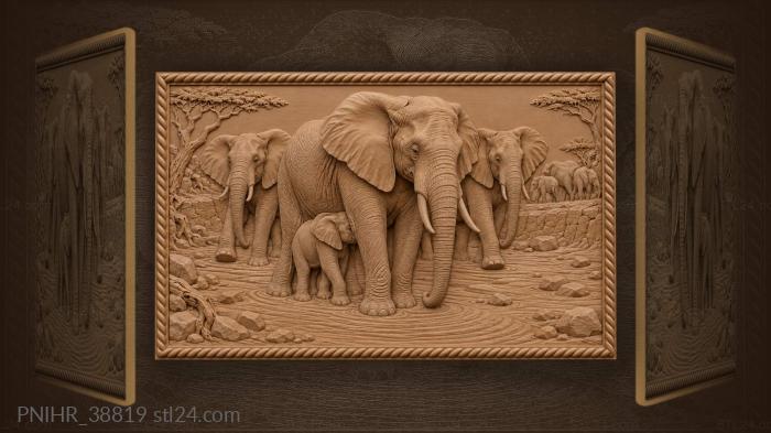 Elephant family in dry riverbed 3d STL model